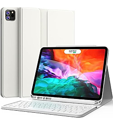 CHESONA iPad Pro 12.9 inch 2021 Case with Keyboard, Keyboard (for 12.9-inch iPad Pro - 5th Generation, 4th/3rd Generation) - Wireless Detachable - with Pencil Holder for 2021 iPad Pro 12.9, White