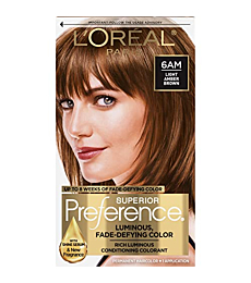 L'Oreal Paris Superior Preference Fade-Defying + Shine Permanent Hair Color, 6AM Light Amber Brown, Pack of 1, Hair Dye