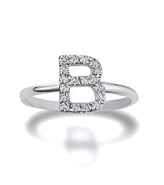 Personalized Women's 10K White Gold Diamond Accented Initial B High Polish Design Ring (Size 13)