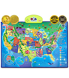 BEST LEARNING i-Poster My USA Interactive Map - Educational Smart Talking US Poster Toy for Kids Boy or Girl Ages 5 to 12 Years | United States Geography Electronic Game Children 5, 6, 7 Gift Present