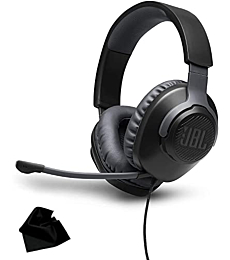JBL Quantum 100 Over-Ear Surround Sound Gaming Headphones Bundle with Cleaning Cloth (Black)