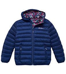 Eddie Bauer Kids' Reversible Jacket – Lightweight Waterproof Quilted Down Raincoat for Boys and Girls (3-16), Size S (7/8), Navy
