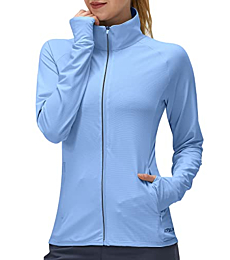 Women's UPF 50+ UV Sun Protection Clothing Long Sleeve Athletic Hiking Shirts Lightweight SPF Zip Up Outdoor Jacket(Lavender Blue,L)