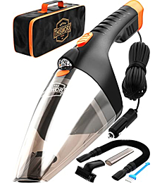 ThisWorx Car Vacuum Cleaner - LED Light, Portable, High Power Handheld Vacuums w/ 3 Attachments, 16 Ft Cord & Bag - 12v, Auto Accessories Kit for Interior Detailing - Black