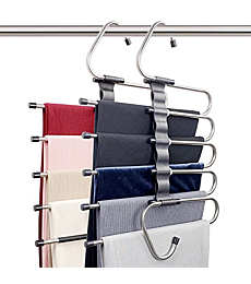 FeeraHozer Magic Pants Hangers Space Saving - 2 Pack for Closet Multiple Layers Multifunctional Uses Rack Organizer for Trousers Scarves Slack (2 Pack with 10 Metal Clips)
