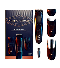 King C. Gillette Cordless Beard Trimmer for Men, Kit includes 1 Trimmer, 3 Interchangeable Combs, 1 Cleaning Brush, 1 Charger, 1 Travel Bag