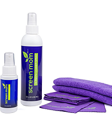 Screen Mom Screen Cleaner Home & Away Bundle – Designed for LED, LCD, Plasma, TV, iPad, Laptop, Computer Monitor, Tablets, Phones, & Eyeglasses - Includes 8oz & 2oz Bottle with 4 Microfiber Cloths