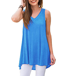 Women's Summer Sleeveless V-Neck T-Shirt Short Sleeve Sleepwear Tunic Tops Blouse Shirts (True Blue,XX-Large), AWULIFFAN 