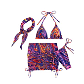 SOLY HUX Women's 4 Piece Swimsuits Triangle Bikini Bathing Suits with Mesh Beach Skirt & Bandana Printed Multicoloured S