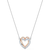 Swarovski Infinity Double Heart Pendant Necklace for Women, with a Mixed Metal Plated Finish and Clear Swarovski Crystal Pavé
