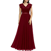 Dressystar Women's V Neck Sleeveless Lace Bridesmaid Dress Wedding Guest Dress Formal Party Gown 0050BD Dark Red L