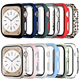 Cuteey 12 Pack Case for Apple Watch Series 8 7 41mm Tempered Glass Screen Protector, All Round Full Hard PC Leopard Pattern Cover Bumper for iWatch 8 7 Accessories