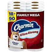 Charmin Ultra Strong Clean Touch Toilet Paper, 18 Family Mega Rolls = 90 Regular Rolls
