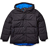 A warm and durable hooded puffer jacket for babies, toddlers, and boys, perfect for winter weather.