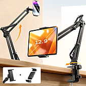 LISEN Tablet Phone Stand for iPad Holder Mount for Desk [Ultra Durable]2 Clamps Phone Tablet Holder for iPhone Flexible Tablet Mount Cell Phone Stand fits iPad Pro iPhone 14 13 Galaxy All 4-13" Device