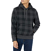 Amazon Essentials Men's Sherpa-Lined Pullover Hoodie Sweatshirt, Charcoal, Buffalo Plaid, XX-Large
