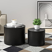 WILLIAMSPACE Nesting Coffee Table Set of 2, Black Round Wooden Coffee Tables Modern Circle Table for Small Space Living Room Bedroom Accent End Side Table (Black-Round)