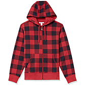 Amazon Essentials Men's Full-Zip Hooded Fleece Sweatshirt (Available in Big & Tall), Red, Buffalo Plaid, X-Small