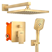 Gabrylly Shower System, Wall Mounted Shower Faucet Set for Bathroom with High Pressure 10" Rain Shower head and 3-Setting Handheld Shower Head Set, 2 Way Shower Valve Kit, Brushed Gold
