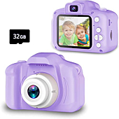 Seckton Upgrade Kids Selfie Camera, Christmas Birthday Gifts for Girls Age 3-9, HD Digital Video Cameras for Toddler, Portable Toy for 3 4 5 6 7 8 Year Old Girl with 32GB SD Card-Purple White