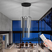 Black Modern Chandelier,9-Light Dimmable Modern LED Chandeliers Hanging Linear Pendant Light Adjustable Height for High Ceiling Living Room Foyer Contemporary Light Fixtures with Remote Control