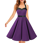 Vintage Cocktail Dress 50s Dresses for Women Retro Halter Rockabilly Homecoming Dress 1950s Pinup Homecoming Dress Purple Black XS