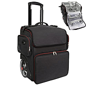 Large Makeup Train Case,Cosmetic Makeup Case for Hairstylist, Hairdresser Bag with Detachable Pouch,Heat Insulation and Anti-scalding Full layer for Hairdressing Tool Organizer Trolley with wheels