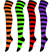Aneco 4 Pairs Over Knee High Stripe Socks Halloween Cosplay Accessories for Adult Woman