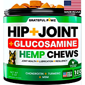 Hemp Hip and Joint Supplement for Dogs - Glucosamine for Dogs - Dog Joint Pain Relief Treats - Chondroitin, MSM, Hemp Oil - Advanced Dog Joint Supplement Health - Mobility Support Chews - Made in USA