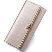 Leather Trifold Wallets for Women, Genuine Leather Gift Box Packing Ladies Designer Clutch Purses with Zipper Coin Pocket Women's Fashion Long Wallet Credit Card Holders Birthday Valentine Gift (Gold)