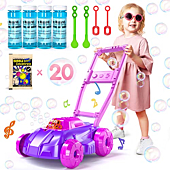 TEMI Pink and Purple Bubble Lawn Mower for Toddlers 3 4 5 6 7 8, Bubble Machine, Outdoor Toys, Outside Toys for Toddlers, Christmas, Easter Birthday Gifts for Preschool Boys Girls