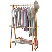 Clikuutory Dress up Rack, Adult and Teenagers Garment Rack, Clothing Rack with Storage Shelf (Natural Pine, 40" L x 16" W x 60" H)