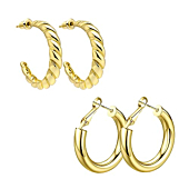 Wowshow Chunky Open Hoops 14K Gold Plated Hoop Earrings Croissant Hoop