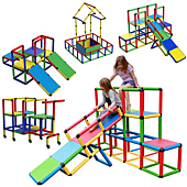 Indoor Playground with Wheels, Tubes, Panels & Connectors - Climbing Wall for Kids with Slides for Backyards & Rooms - Buildable Indoor & Outdoor Playset for Imaginative Play for Ages 5-12 by Funphix