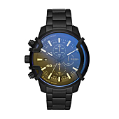 Diesel Men's 48mm Griffed Quartz Stainless Steel Chronograph Watch, Color: Black (Model: DZ4529)