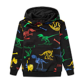 TLAENSON Dino Hoodie Toddler Sweatshirt Kids Hoodies for Boys Girls Dinosaur Sweatshirts Long Sleeve Hooded Pullover Top Black Size 140