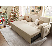 PaPaJet Sleeper Sofa, Sofa Bed with Storage Chaise-2 in 1 Pull Out Couch for Living Room, Sectional Beige 84in x 59in x 39in