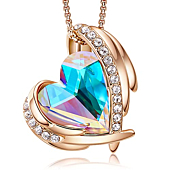 CDE Love Heart Pendant Necklaces for Women Silver Tone Rose Gold Tone Crystals Birthstone Christmas Jewelry Gifts for Women Birthday/Anniversary Day/Party (C-Oct.-Rose Gold Aurore Boreale)