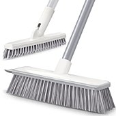 Sunally Floor Scrub Brush and Grout Scrub Brush Combo Kit with 57" Long Handle, 2 in 1 Scrape Brush Stiff Bristle, Shower Floor Scrubber, Deep Cleaning Brush Set for Multiple Scenes, Grey White