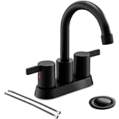 4 Inch 2 Handle Centerset Matte Black Lead-Free Bathroom Faucet, with Copper Pop Up Drain and 2 Water Supply Lines, BF015-1-MB