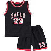 Toddler Kid Basketball Jersey Outfit Baby Boy Girl Letters Tank Top + Track Shorts Sets Boy Summer Clothes (Black, 3-4T)