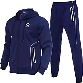 R RAMBLER 1985 Active mens hoodie tracksuit set 2 Pieces,,Casual lightweight jogging suits for men gym outfit Sweat sport clothing(navy blue,2XL)