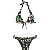 Adriana Degreas, Twisted Flower Long Triangle Bikini, M, Black
