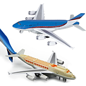 Crelloci Airplane Toys Bump and Go Airlines Die Cast Metal Model Plane Toy with Lights and Sounds, 3D Anatomy View, Blue Aircraft for Kids Toddler Boys 3 -12 Years Old Gift