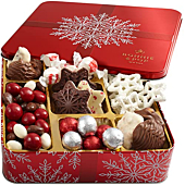 Bonnie and Pop's Holiday Tin- with Assorted Christmas Chocolate, Nuts, Bark, Truffles – Festive, Corporate, Family, Gift Basket Idea for Men and Women