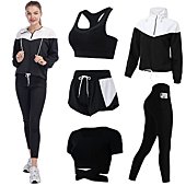 QIANKOY Workout Outfits Set for Women 5 Piece Tracksuit Set Yoga Tennis Athletic Activewear Set(Black01,S)