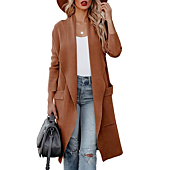 ANRABESS Women's Open Front Long Sleeve Draped Sweater Jacket Casual Knit Cardigan Coat 580kafeise-M Coffee