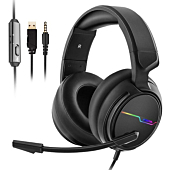 Jeecoo Xiberia Stereo Gaming Headset for PS4 PS5 Xbox One S- Over Ear Headphones with Noise Cancelling Microphone - LED Light Soft Earmuffs for PC Laptops Mobiles