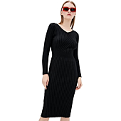 DASTI Bodycon Midi Dress for Women Knit Longsleeve Ribbed Vest Sweater Vestidos De Moda Reviewmoda (Black Long Sleeve)