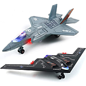 Fighter Jet Toy - 2 Pack, Diecast Airplane Toys for Kids, B2 F35 Model Plane Toy for Boys, Pull Back Toy Jets with Light & Sound for Gifts Collection Decor